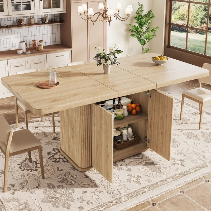 Tavolo da pranzo allungabile da 140 a 180 cm con contenitore nascosto; effetto legno chiaro