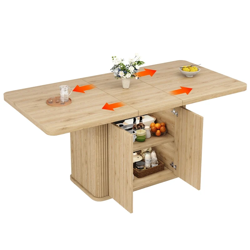 Tavolo da pranzo allungabile da 140 a 180 cm con contenitore nascosto; effetto legno chiaro