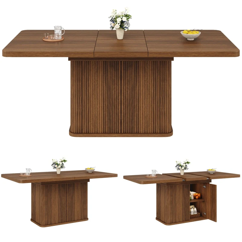 Tavolo da pranzo allungabile 120-160 x 90 cm in MDF; struttura in metallo nero; rovere chiaro