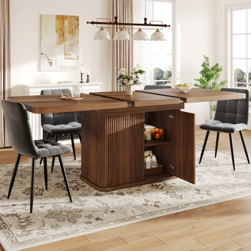 Tavolo da pranzo allungabile 120-160 x 90 cm in MDF; struttura in metallo nero; rovere chiaro