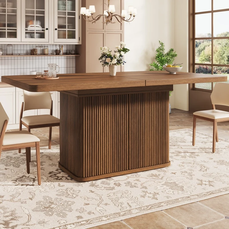 Tavolo da pranzo allungabile 120-160 x 90 cm in MDF; struttura in metallo nero; rovere chiaro