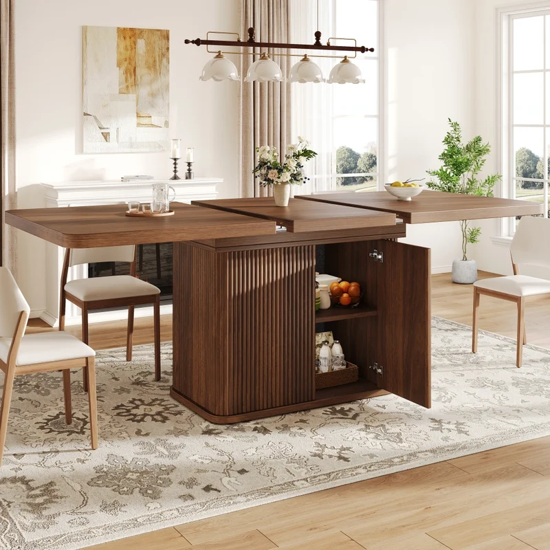 Tavolo da pranzo allungabile 120-160 x 90 cm in MDF; struttura in metallo nero; rovere chiaro