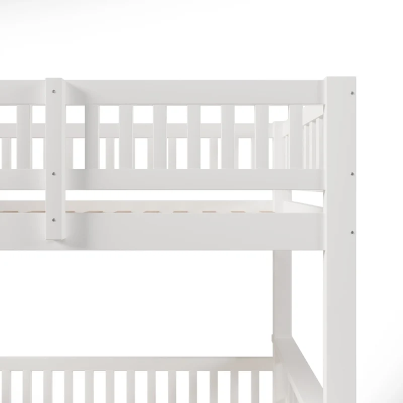 Letto a castello 90x200 e 140x200 cm in legno di pino; con scala e sponde; bianco