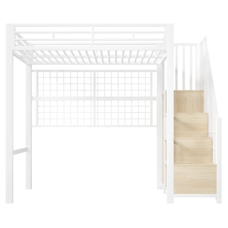 Letto a soppalco 90 x 200 cm con armadio integrato e struttura in ferro bianco