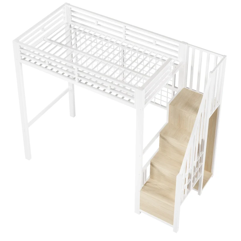 Letto a soppalco 90 x 200 cm con armadio integrato e struttura in ferro bianco