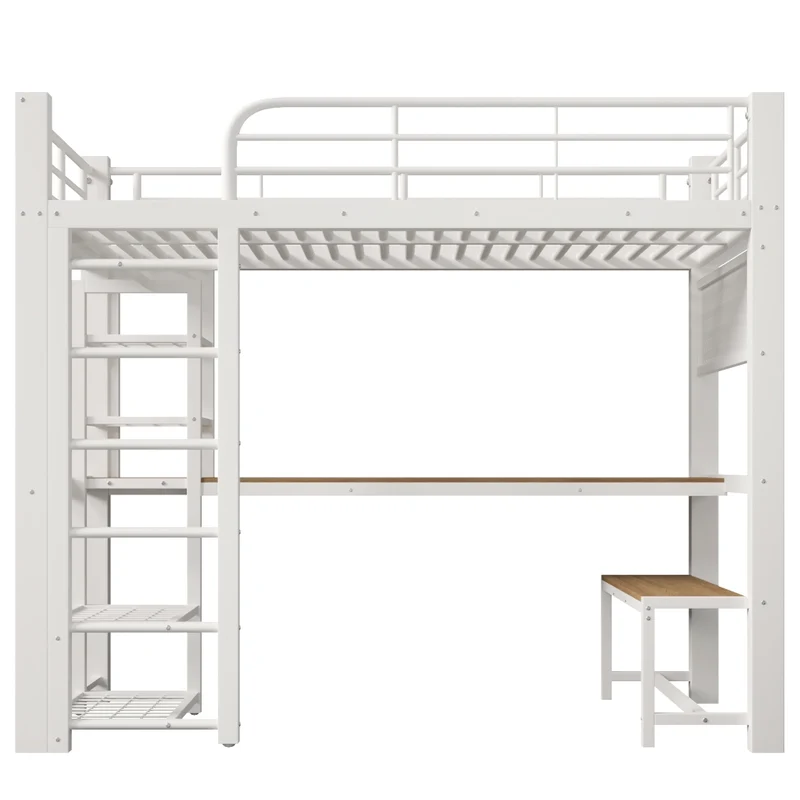 Letto a soppalco 90x200 in metallo con scrivania e luci LED bianco