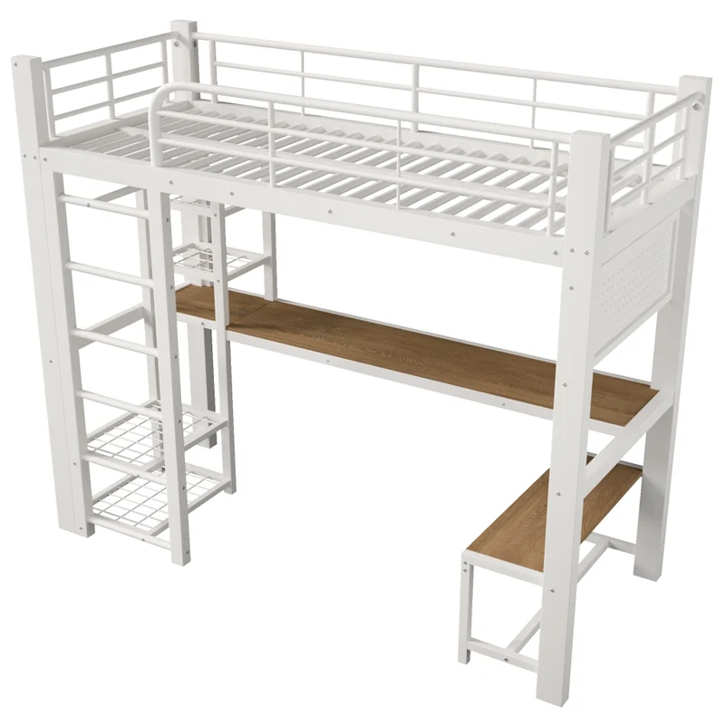 Letto a soppalco 90x200 in metallo con scrivania e luci LED bianco