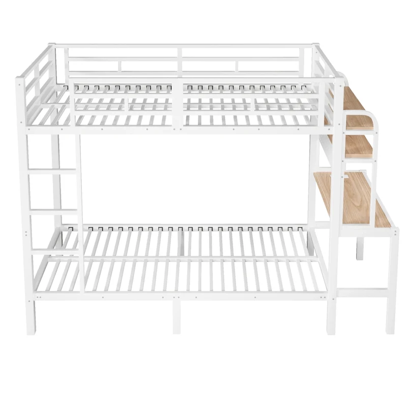 Letto a castello 90x200 cm con scrivania integrata; struttura in metallo e MDF; LED; USB e scaletta; bianco