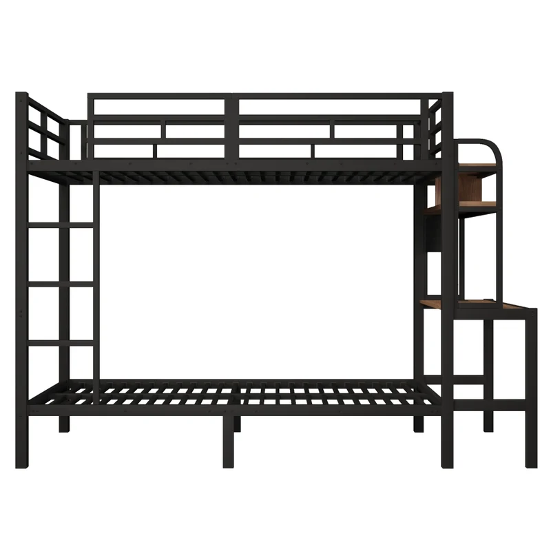 Letto a castello 90x200 cm con struttura in metallo; scrivania; LED e USB; nero