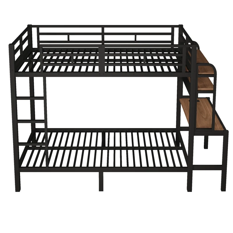 Letto a castello 90x200 cm con struttura in metallo; scrivania; LED e USB; nero