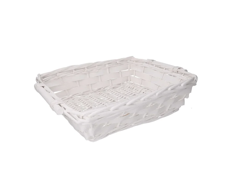 Cesta in vimini Lelly, colore bianco, rettangolare 55x45xh.13 cm