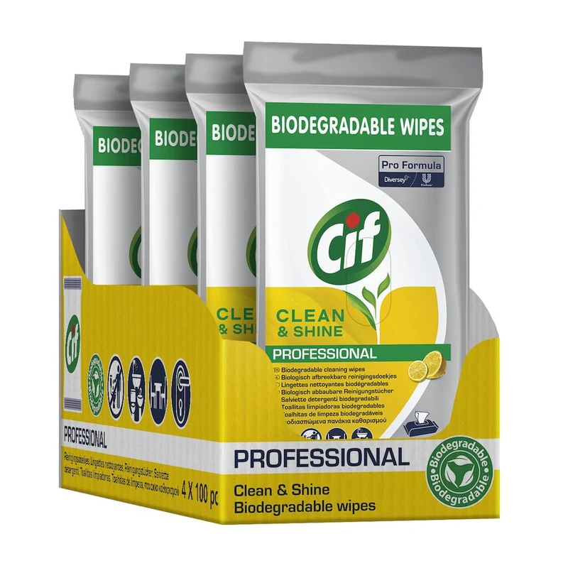 Salviette detergenti e igienizzanti Diversey Cif Pro Formula Clean & Shine 4X100 pz