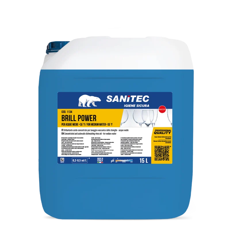 Brillantante acido per lavaggio lavastoviglie Sanitec BRILL POWER 15 lt