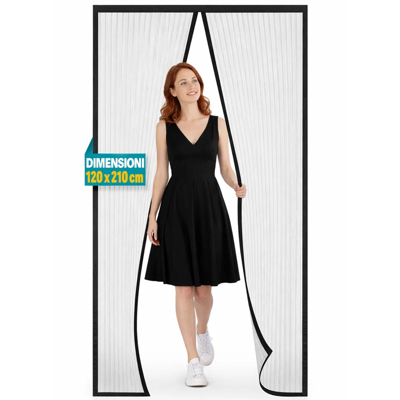 Zanzariera Magnetica 120x210 cm Rigata Tenda Anti Zanzare Insetti per Porta in Poliestere Nero
