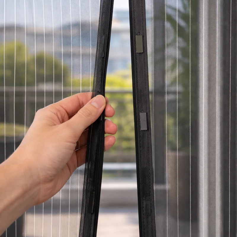 Zanzariera Magnetica 120x210 cm Rigata Tenda Anti Zanzare Insetti per Porta in Poliestere Nero