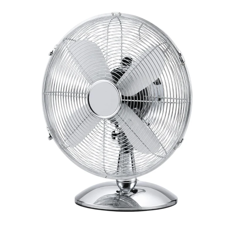 Ventilatore da tavolo in acciaio cromato 60W funzionamento 3 velocità con diametro 40 cm