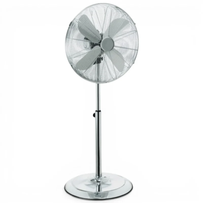 Ventilatore a piantana in acciaio cromato con 4 pale a 3 velocità con diametro 40xH140 cm