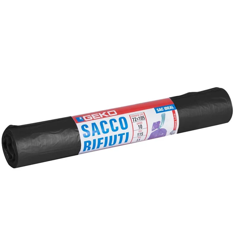 10 Rotoli Sacchetti Buste Spazzatura 115Lt 72x105 Chiusura Laccetto Nero 100pz