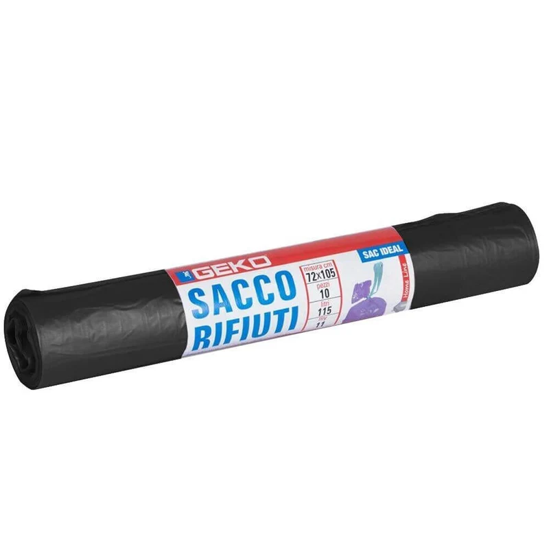 10 Rotoli Sacchetti Buste Spazzatura 115Lt 72x105 Chiusura Laccetto Nero 100pz