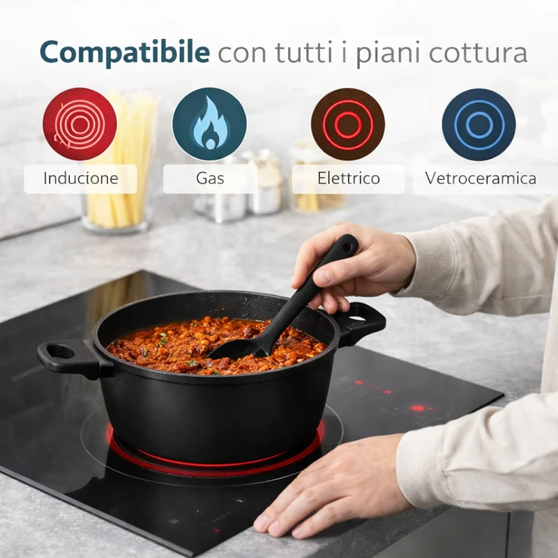 Set 11 Pezzi Batteria di Pentole Serena con 3 Mestoli in Alluminio Pressofuso Nero