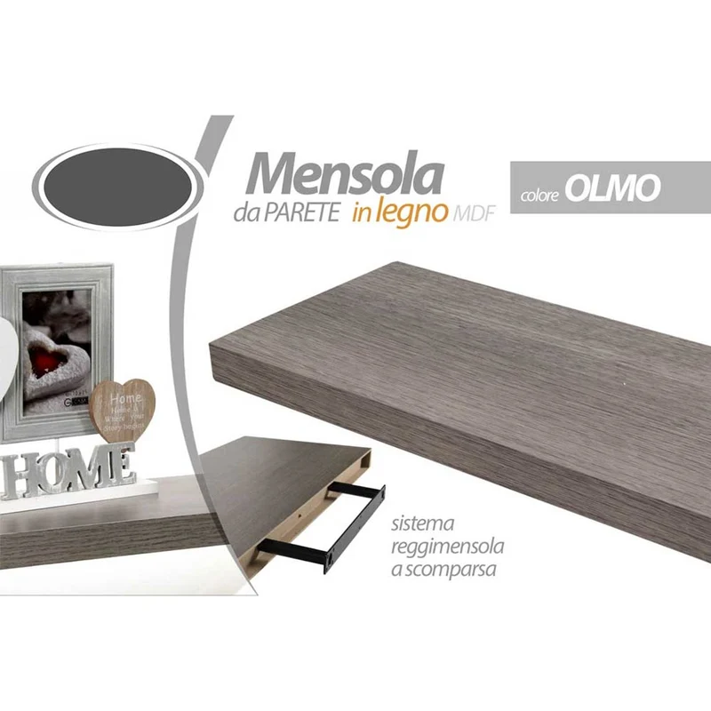 Mensola Parete Rettangolare Scaffale 60x25x4 cm Libreria in MDF Olmo