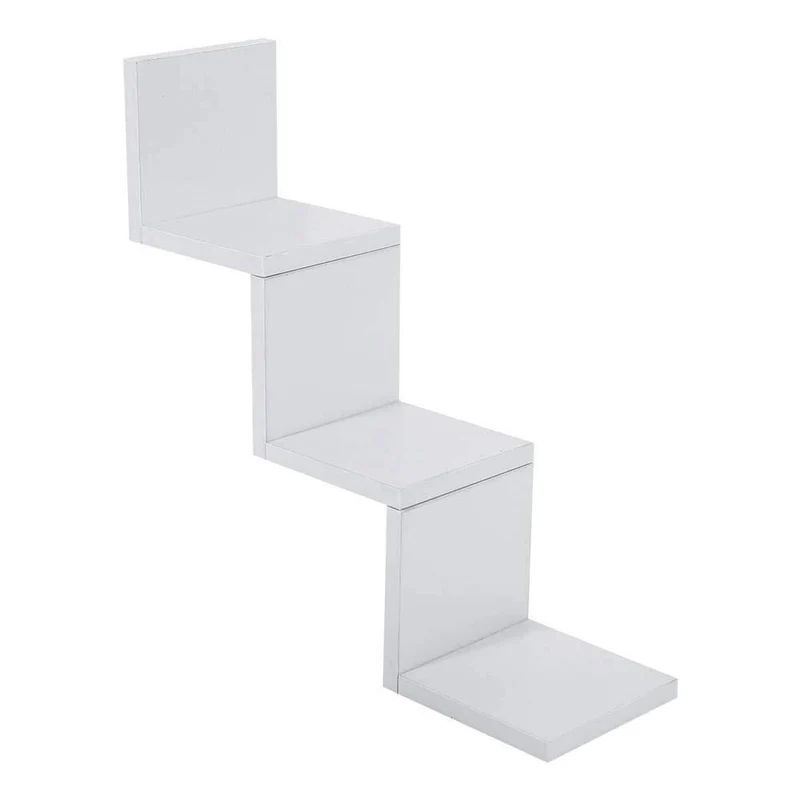Mensola Parete Moderna Design Zig Zag 59x12x12 cm Scaffale 3 Ripiani in Melamina Bianco