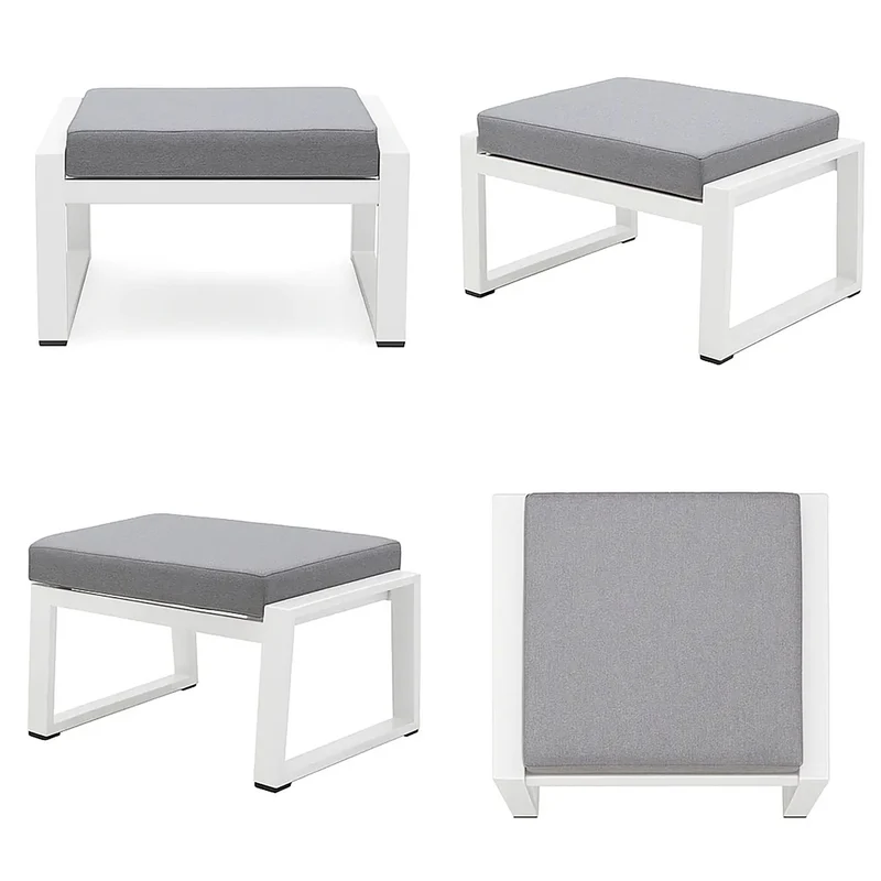 Pouf da Giardino Mikonos 67,5x53x45 cm in Alluminio e Tessuto Tecnico Grigio e Bianco