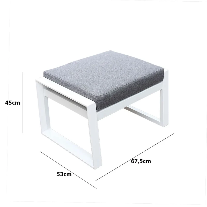 Pouf da Giardino Mikonos 67,5x53x45 cm in Alluminio e Tessuto Tecnico Grigio e Bianco
