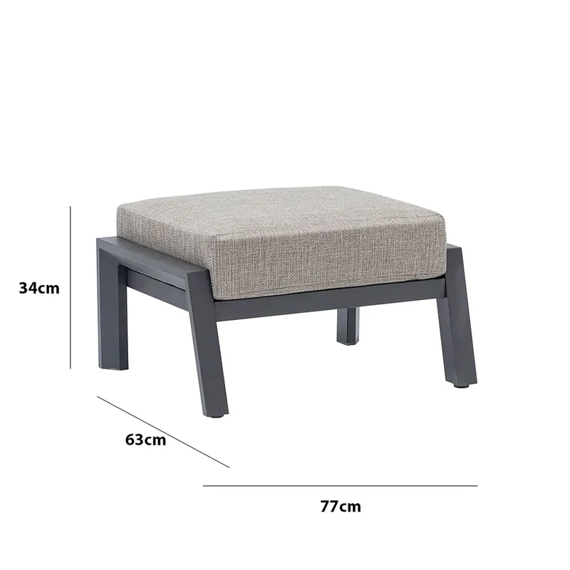Pouf da Giardino Kea 77x63x34 cm in Alluminio e Tessuto Olefin Grigio