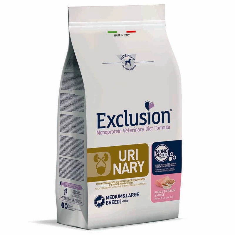 Exclusion Urinary Maiale Sorgo e Riso 2kg per Cani Adulti di Taglia Media e Grande