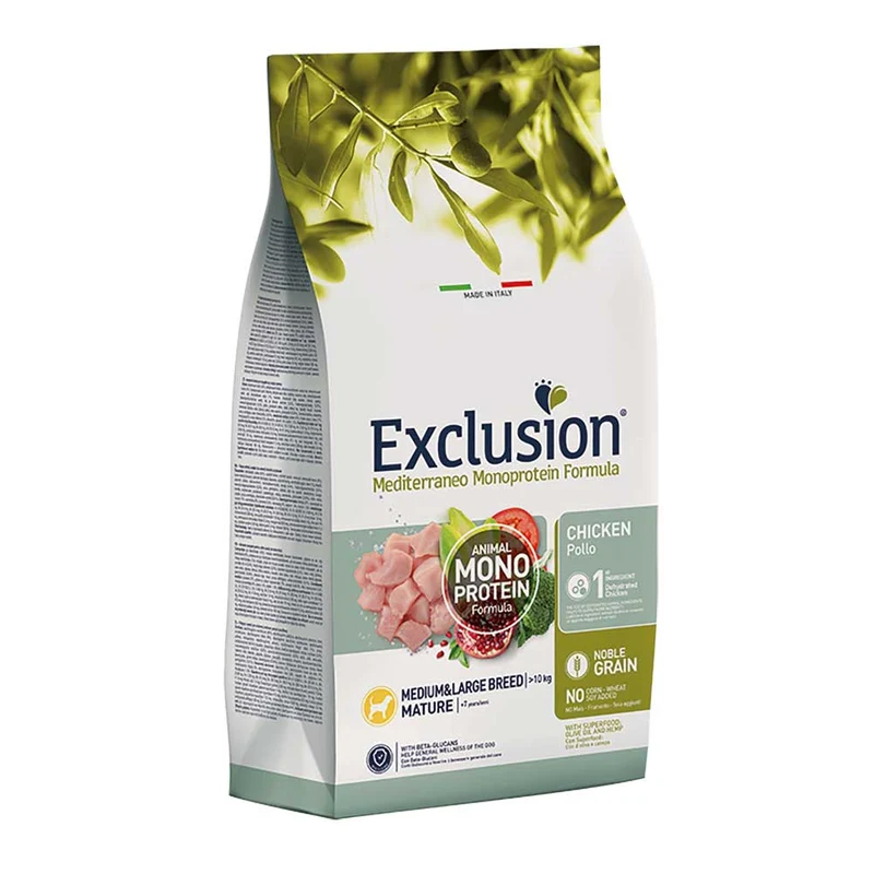 Alimento secco per cani Mature large e medium Mediterraneo Pollo 12kg Exclusion