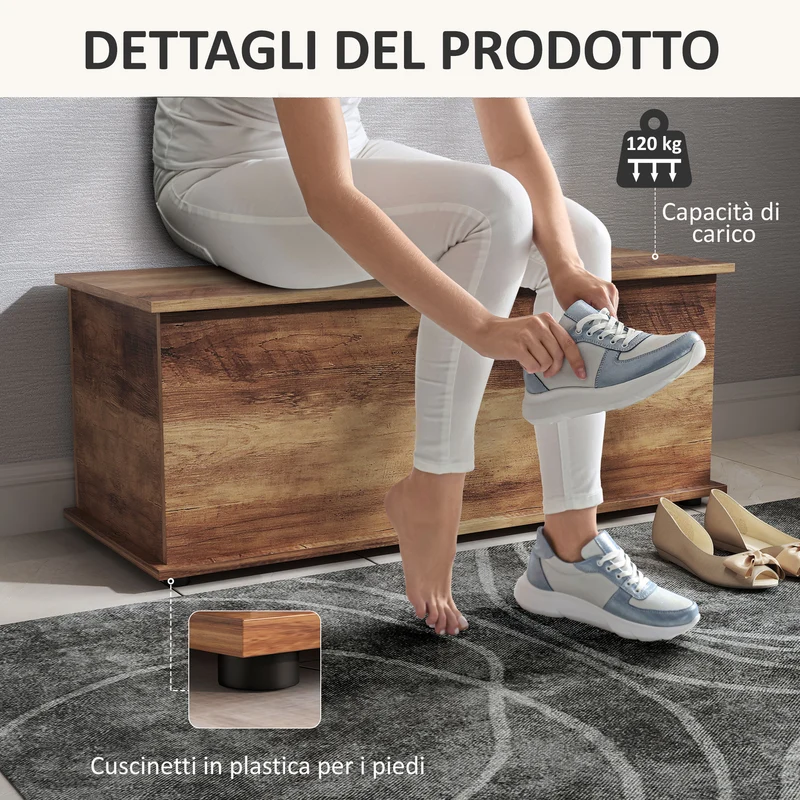 Panca Contenitore 100x40x40 cm Multiuso Capacità 113 L in Legno Ingegnerizzato