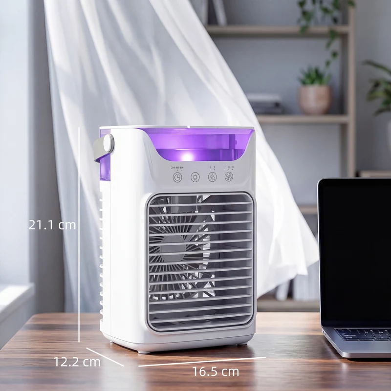 Ventilatore da Tavolo con 3 Velocità Luce RGB Funzione Nebulizzazione in ABS e PP Bianco
