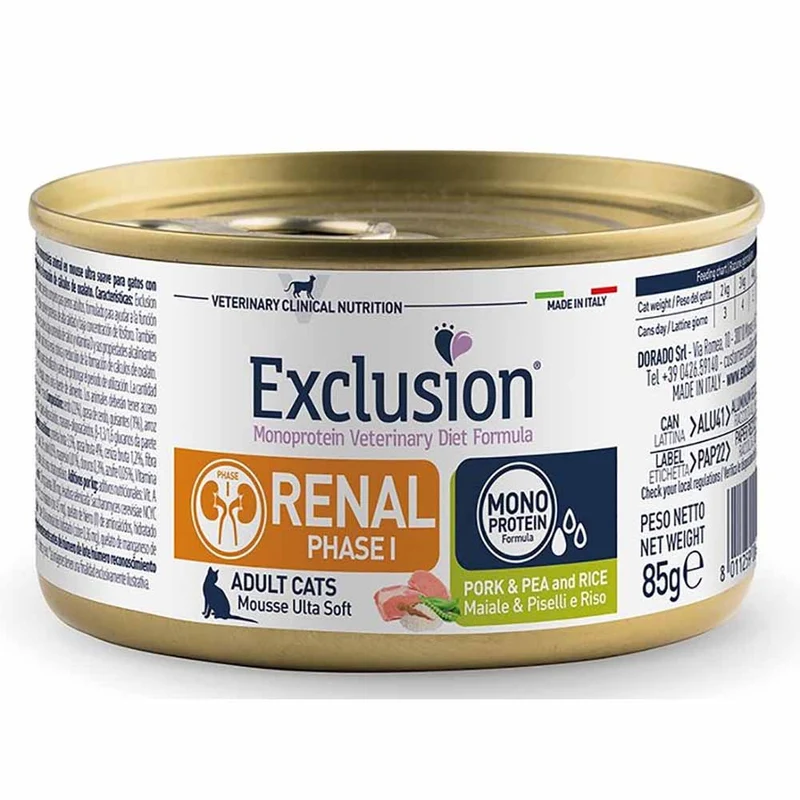 Exclusion Renal Phase 2 Maiale Piselli e Riso 85g per Gatti Adulti