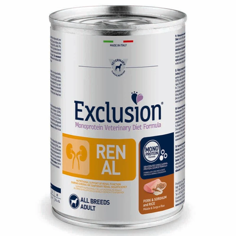 Exclusion Renal Maiale Sorgo e Riso 400g per Cani Adulti