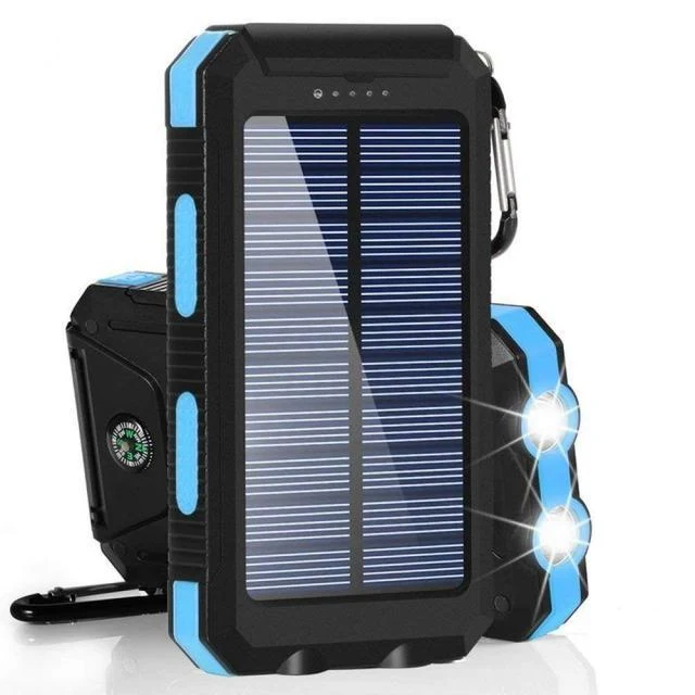 Batterie Solaire 8000mAh - Double USB, Étanche, Antichoc, LED