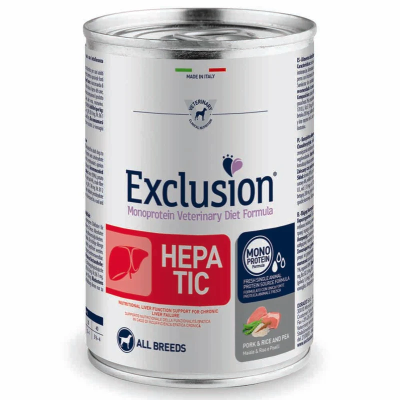 Exclusion Hepatic Maiale Riso e Piselli 400g per Cani Adulti