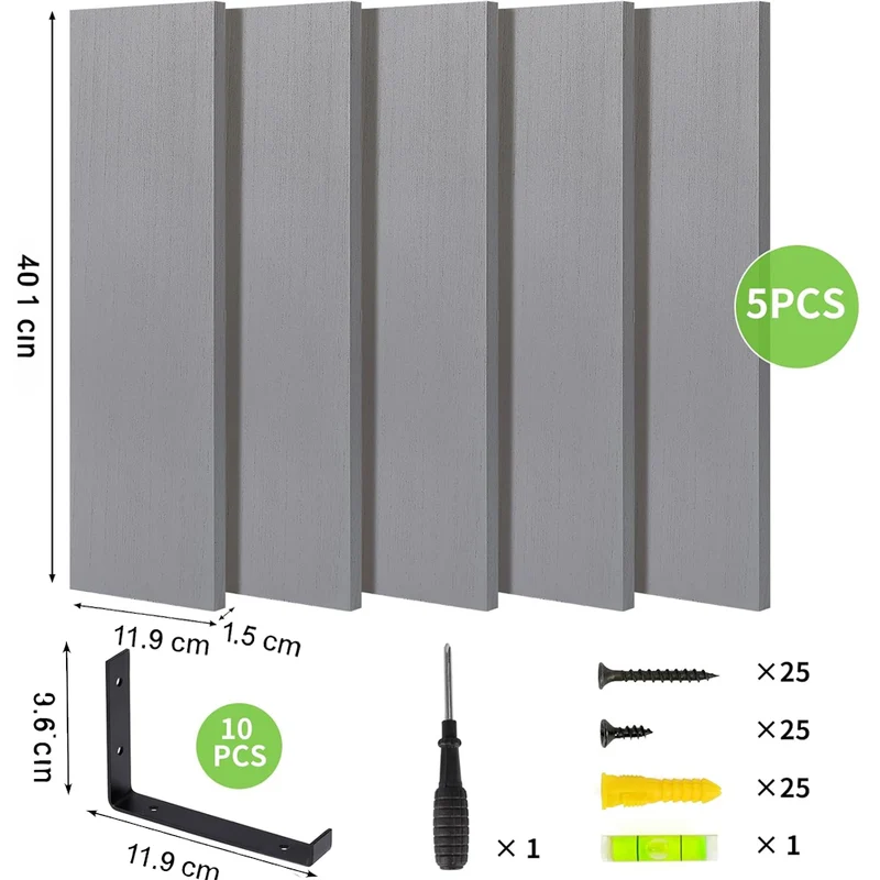 Set 5 Mensole da Parete 40x12x1,5 cm Scaffali da Muro con Staffe in Metallo Grigio