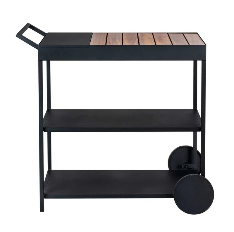 CARRELLO PORTAVIVANDE MIRÒ IN METALLO E LEGNO DI ACACIA 80X98CM