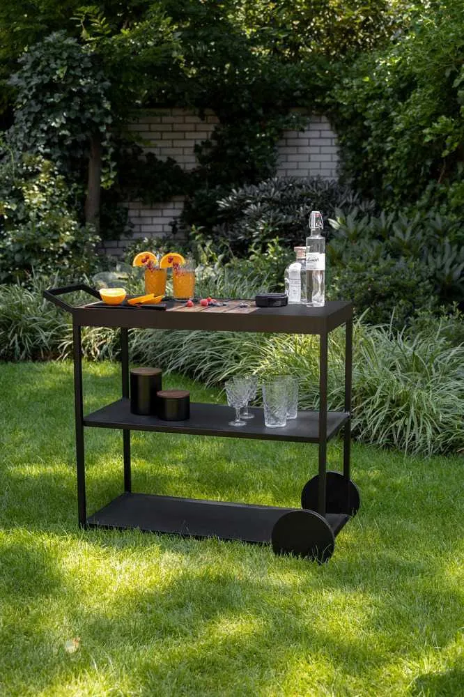 CARRELLO PORTAVIVANDE MIRÒ IN METALLO E LEGNO DI ACACIA 80X98CM