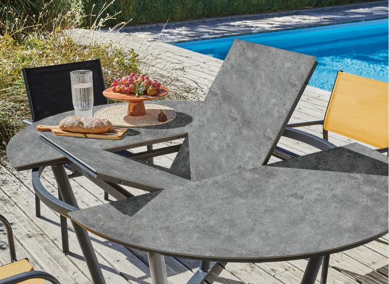 TAVOLO ALLUNGABILE VALENZA 125/175CM GRAFITE IN SPC +4 POLTRONA DUCA GRAFITE/PERLA