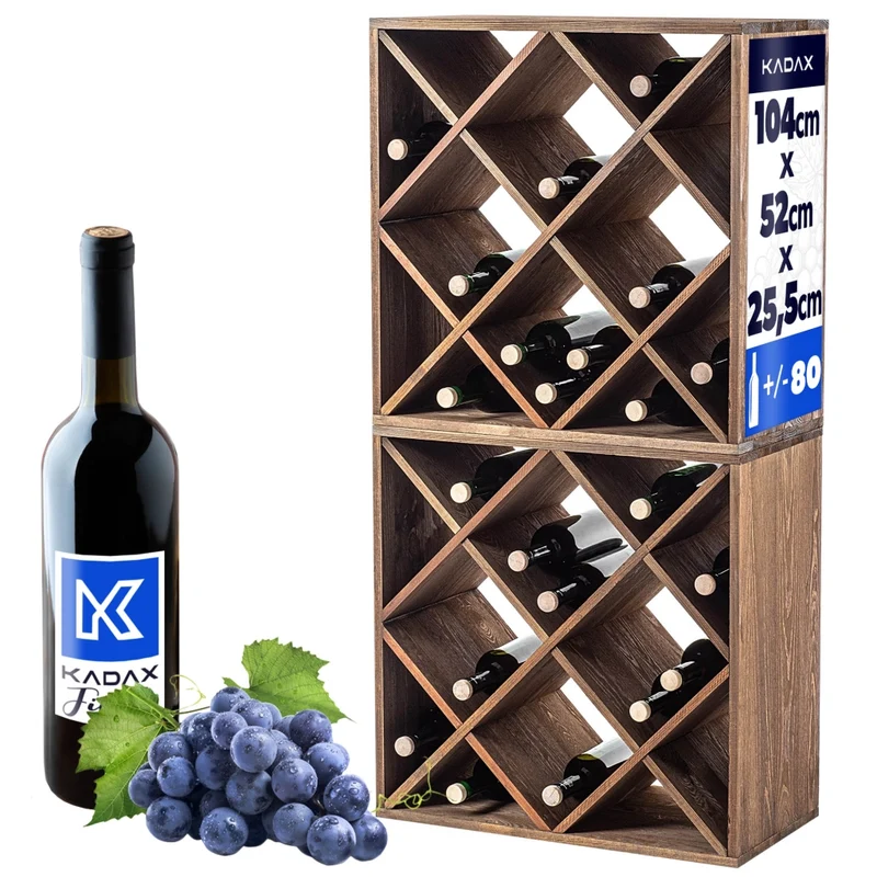 Portabottiglie in legno KADAX, supporto per 48 bottiglie, mobile per alcolici, 104 cm, set da 2
