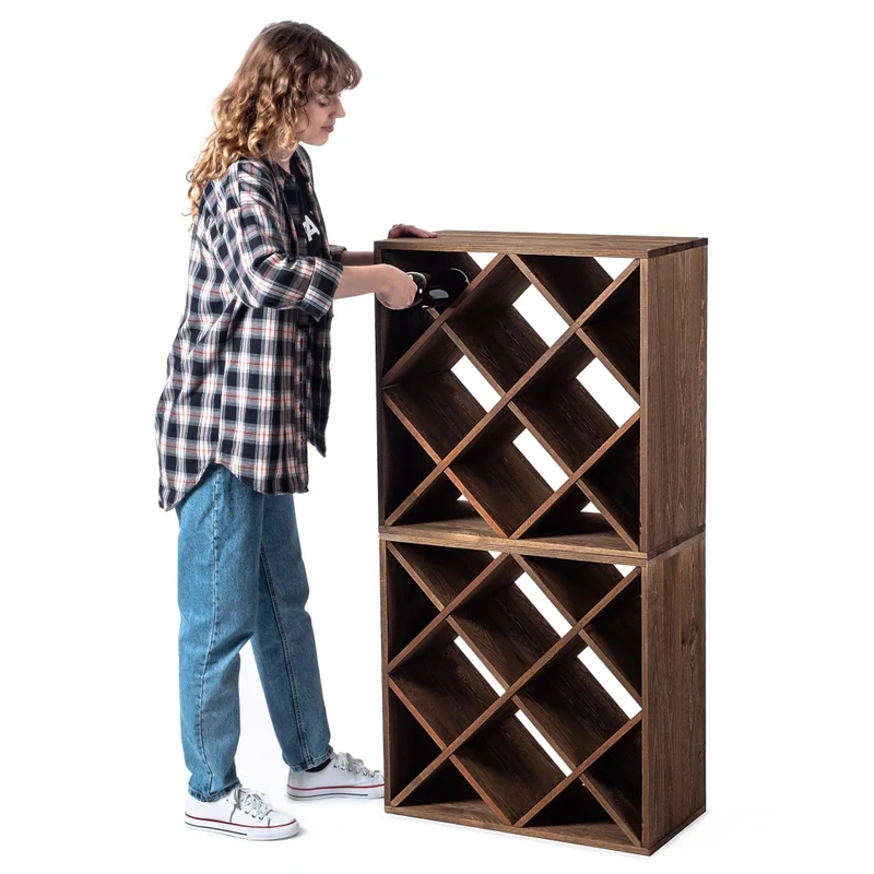 Portabottiglie in legno KADAX, supporto per 48 bottiglie, mobile per alcolici, 104 cm, set da 2