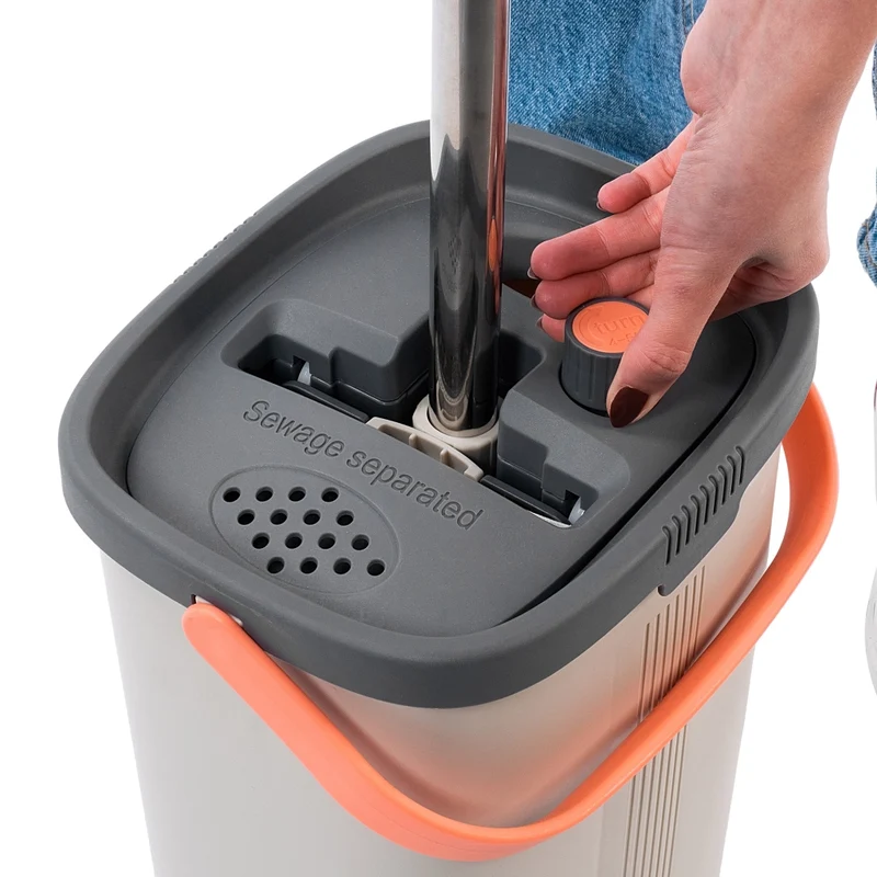Mocio piatto KADAX con strizzatore, secchio a doppia camera da 6 litri con separazione dell'acqua + 2 inserti