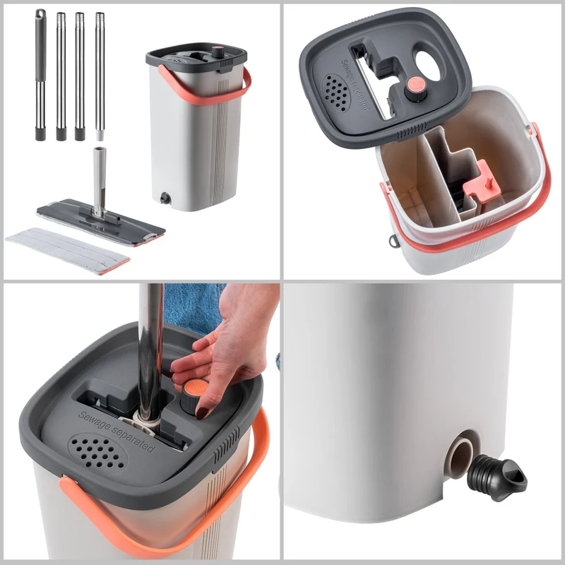 Mocio piatto KADAX con strizzatore, secchio a doppia camera da 6 litri con separazione dell'acqua + 2 inserti