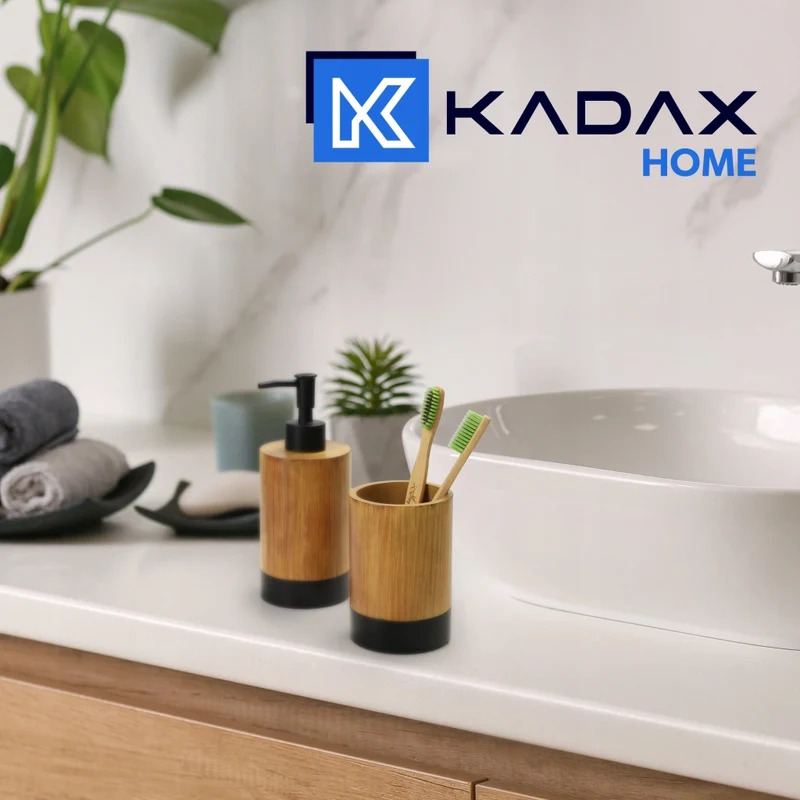 Bicchiere da bagno KADAX per spazzolino e dentifricio, effetto legno