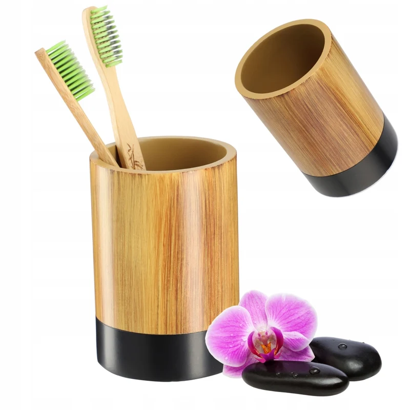 Bicchiere da bagno KADAX per spazzolino e dentifricio, effetto legno