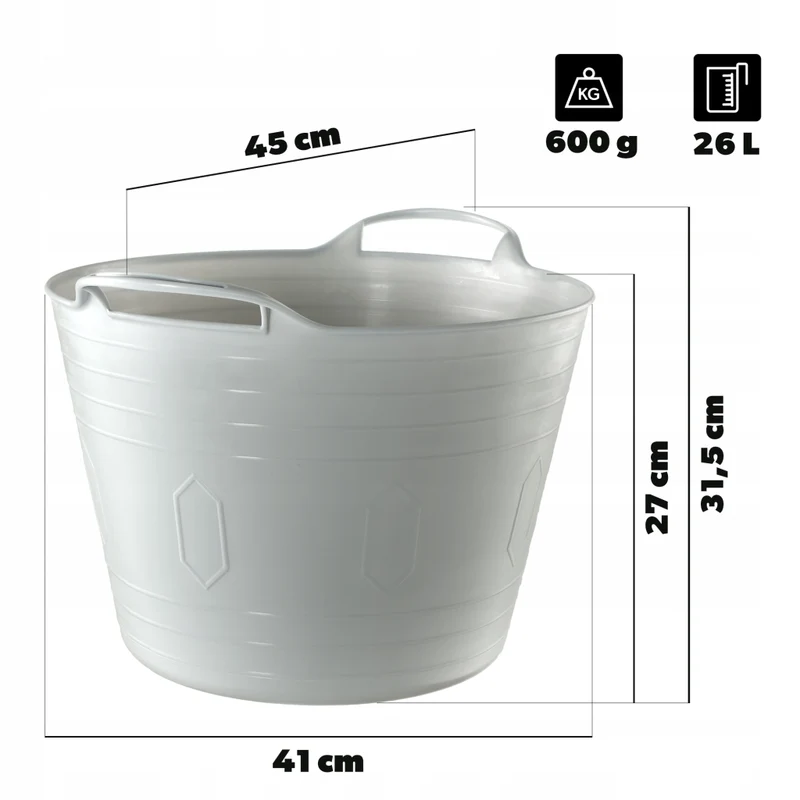 Bacinella per bucato KADAX, bacinella rotonda in plastica, vasca flessibile, 26 litri, grigia