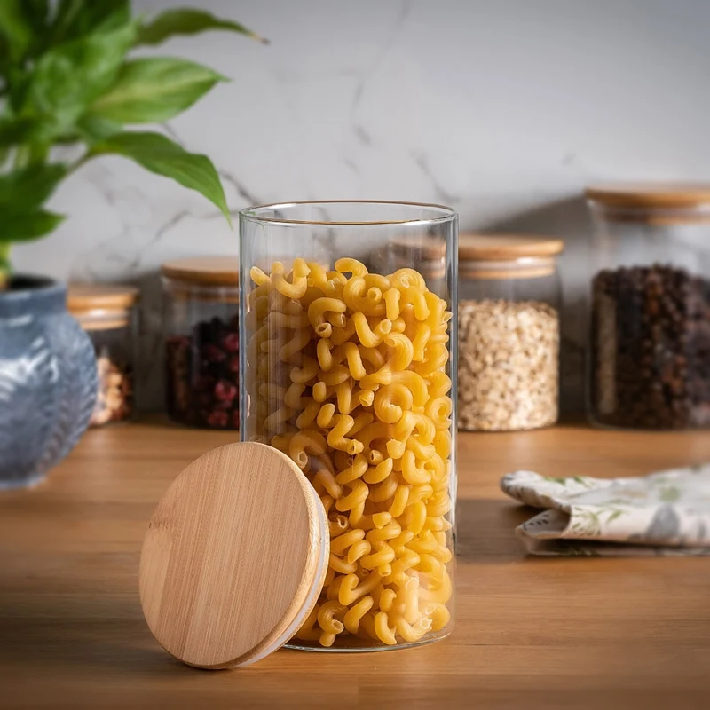 Contenitore per alimenti KADAX in vetro, per pasta e spezie sfuse, con coperchio, 1,4 litri.