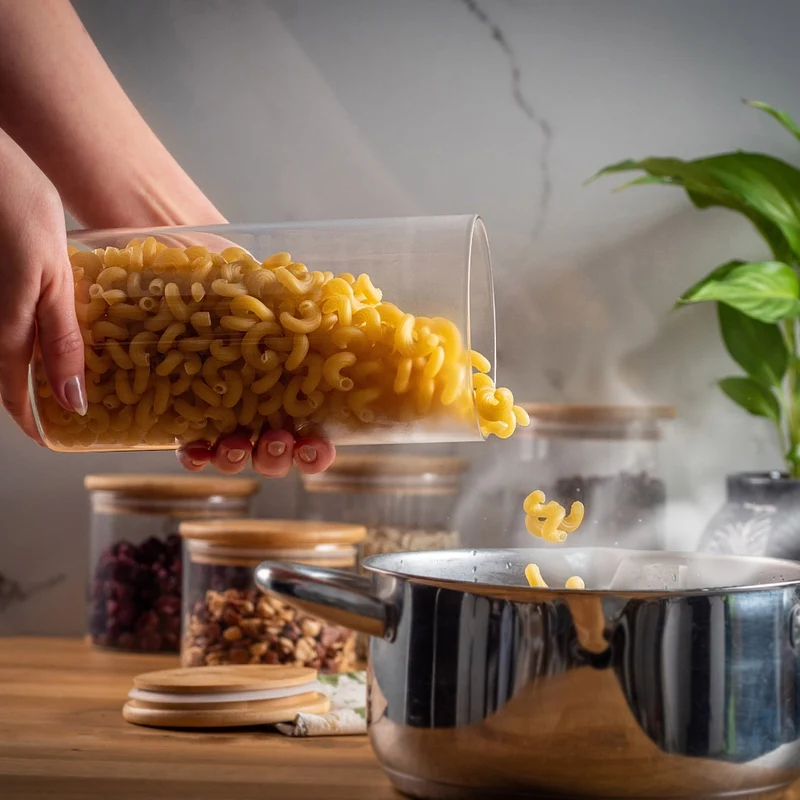Contenitore per alimenti KADAX in vetro, per pasta e spezie sfuse, con coperchio, 1,4 litri.